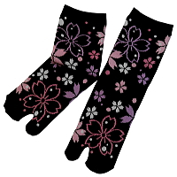 お祭り！和柄足袋ソックス！桜花爛漫（黒）